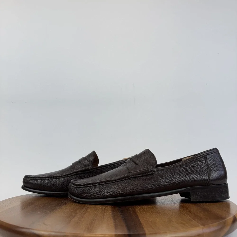Mens Bruno Magli Tonio Brown Leather Comfort Casual Penny Loafers Size 13 M GUC‎